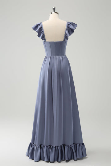 Grey Blue A Line Backless korsett Chiffon brudepike kjole